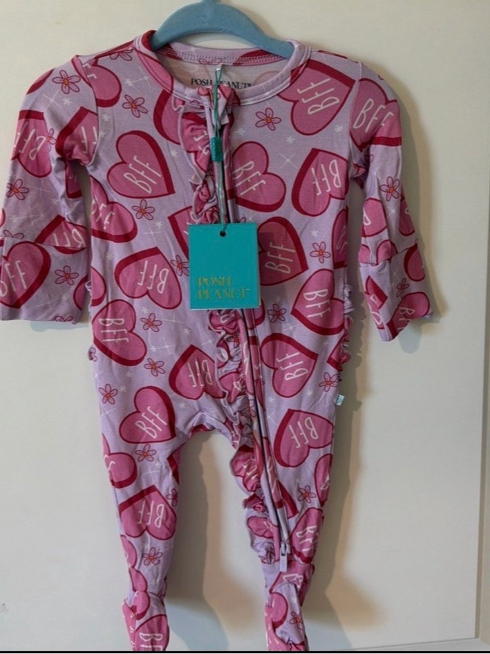 Posh Peanut Pink Heart "BFF" Footed One-Piece